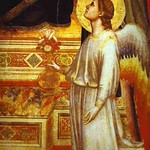 Giotto. Madonna and Child Enthroned with Saints (Ognissanti Madonna). Detail. c.1305-1310. Tempera on panel. Galleria degli Uffizi, Florence, Italy