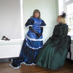 Madam FiFi in blue bustle dress and Miss Barbie in green taffeta dress 05