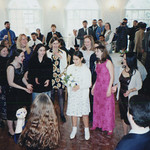 20000212 - Clint & Carolyn's Wedding Reception_Girls_gathering for_bouquet catch Samantha-caught-it