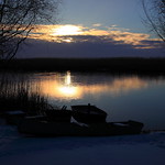 Sunrise over the river Aksay