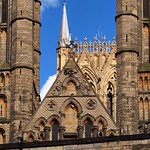 Superstructure - west towers, 13thC; central tower, 14thC - Lincoln Cathedral, Lincolnshire, England..