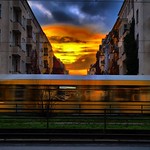 Berlin at the early morning with the rush hour motion blur