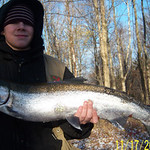 Matt with a nice big Steelhead Trout caught here on the Slam'n Salmon River, NY.