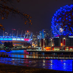 Shots from False Creek in Downtown Vancouver Canada including the tribute lights set up in honour of the fallen in PARIS