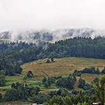 patches of fog over the rolling hills of Krynica