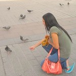 MINKEY AND ANETA FEEDING THE PIGEONS IN CRACOW MAIN SQUARE