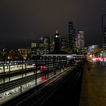 King Street Station and Seattle at night