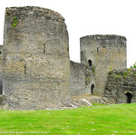 The East and West towers from across the defensive ditch, Cilgerran Castle, Wales