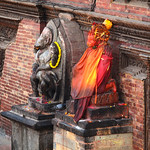 Nepal - Patan - Durbar Square - Varaha Statue & Hanuman Statue Outside Sundari Chowk - 66