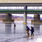 The frozen Viennese Danube River in January 2017. Walking on top of the water.