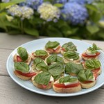 French Bread Stacked with Mozzarella, Tomatoes and Fresh Basil