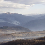 Clouds, fog and smoke in the mountains