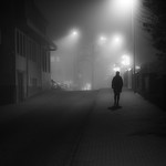 Night walk in the fog