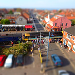 12 inches to the foot scale model railway - LSL 47712 & DRS 66424 cross Station Road at Sheringham, to rejoin the National Network, on their departure from the North Norfolk Railway after the Mixed Traction Gala. 11 06 2023-