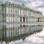 The Winter Palace in Puddle Reflection