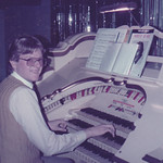 Paul Gregson at the C.O.S Wurlitzer organ, at Hampsthwaite, 1986 c.