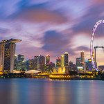 Landscape of the Singapore landmark financial district at twilight