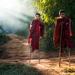Monk Novices on Stilts