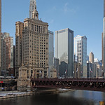 Skyscrapers Along Chicago River Looking West, Chicago, Illinois