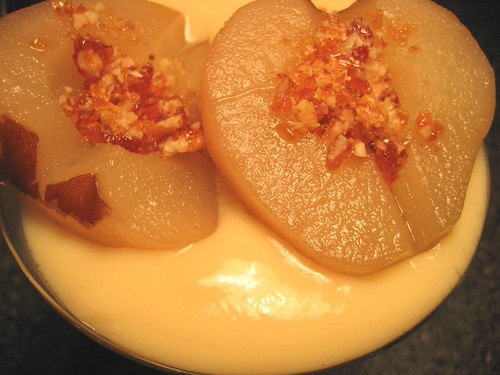 Pears w/ custard and praline