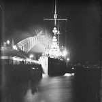 WWII ALLIES: JAVA and Sydney's bridge well-lit earlier in the 1930 evening at Circular Quay - Samuel J. Hood [1872-1953] ANMM.