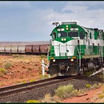 Apache Railway ALCo C420 #81 and MLW C424 #98 grind upgrade out of Holbrook, AZ with the Holbrook Turn, moments from the Arizona Highway 377 crossing.