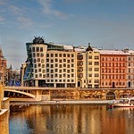 Winter sunset in Prague - dancing house
