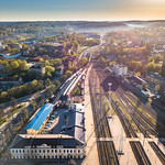 Vilnius panoramic view with train station and tracks in the morning