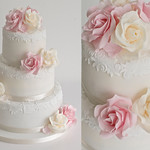 Wedding cake with lace and roses