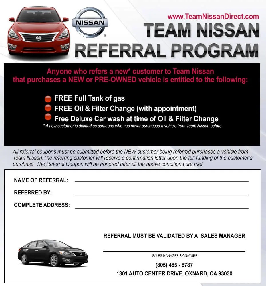 Free Tank of Gas, Oil Change, and Car Wash with Referral Program