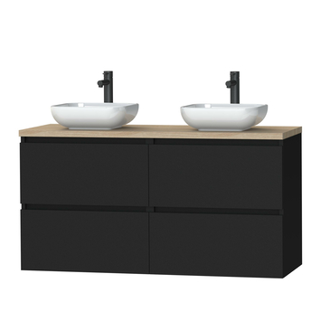 Tiger Karlo Badkamermeubel 120 Cm Mat Zwart Met Eiken Wasblad En Keramische Waskom | Badkamermeubelen | Gamma.be