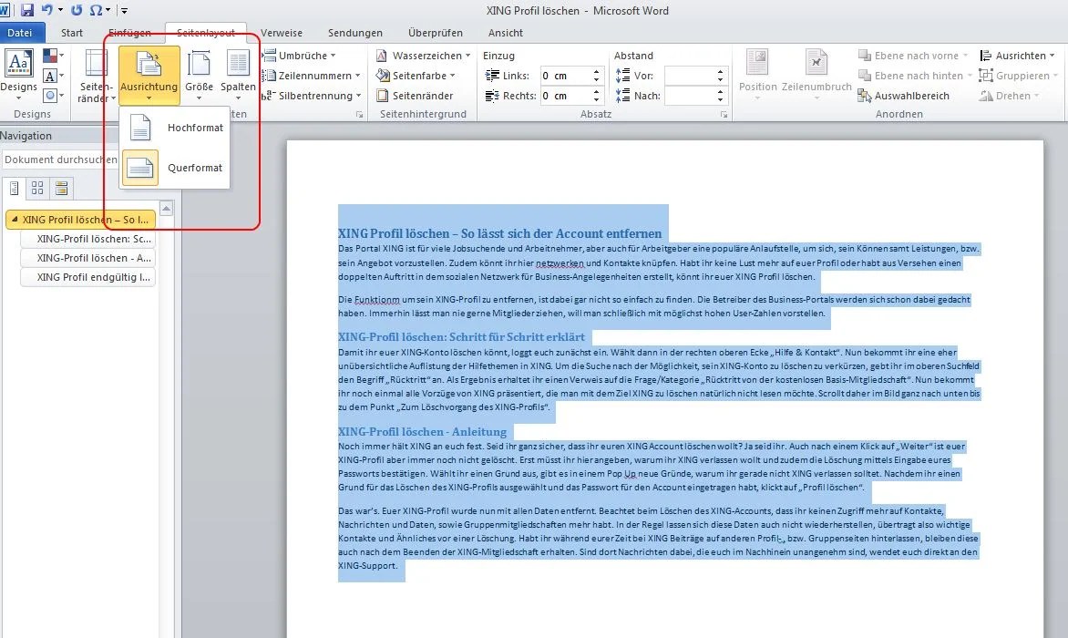Word Querformat einstellen und drucken so geht's