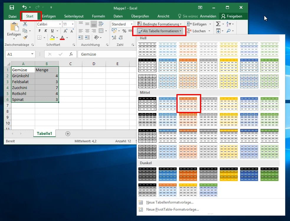 excel bereich als tabelle formatieren