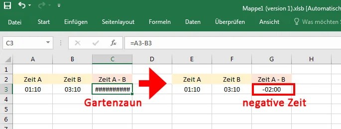 Excel Negative Zeiten anzeigen & darstellen so geht's