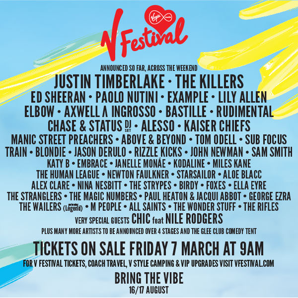 The Killers, Justin Timberlake to headline V Festival 2014 tickets