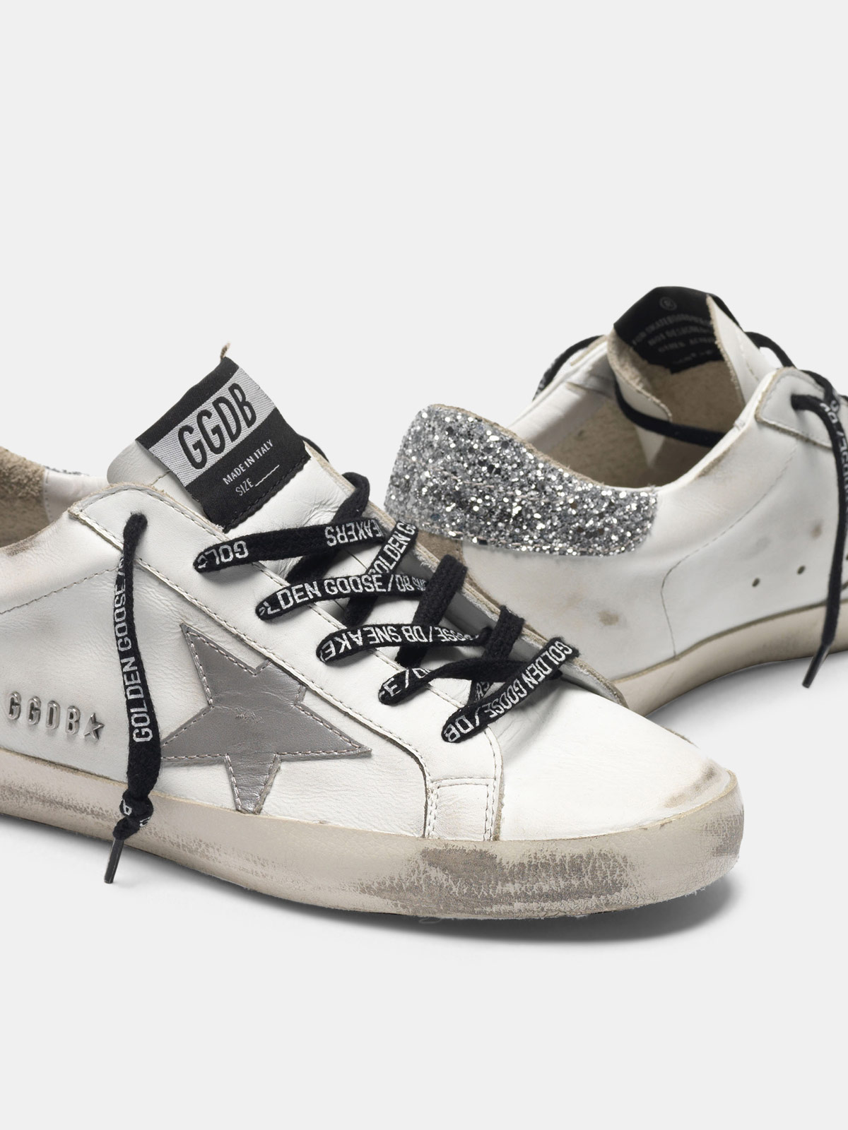 SuperStar sneakers with silver heel tab with glitter and metal stud