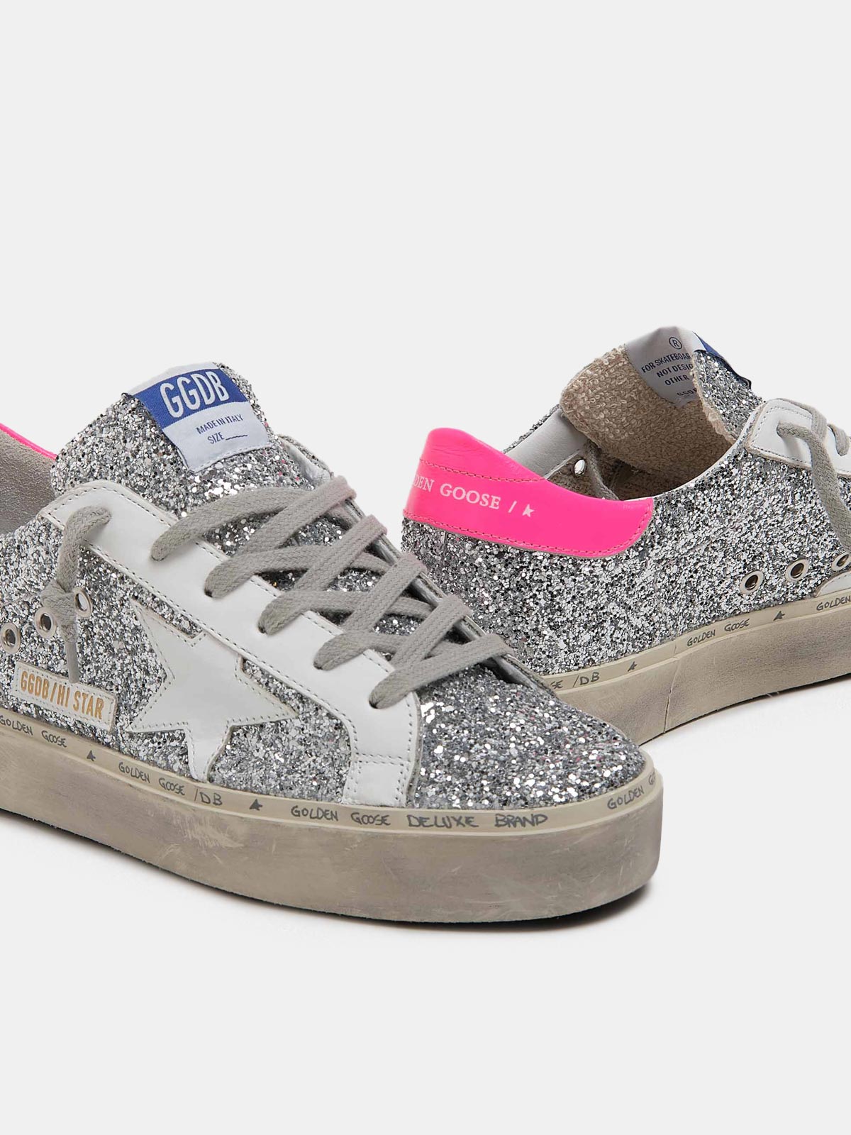Hi Star sneakers with silver glitter and fuchsia heel tab Golden Goose