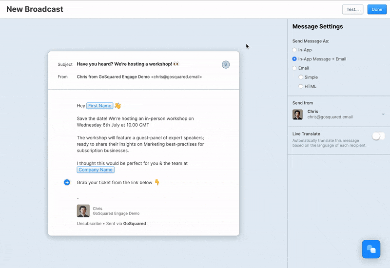 Broadcast Messages GoSquared