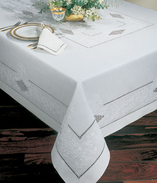 French Knot Tablecloth, Napkins, Table Runners Embroidered Linen