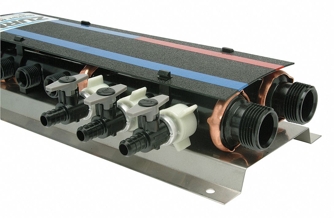 ZURN PEX PEX Manifold MNPS, 3 Inlets, 30 Outlets, 1 in Inlet Size, 1/2 in Outlet Size 10A637