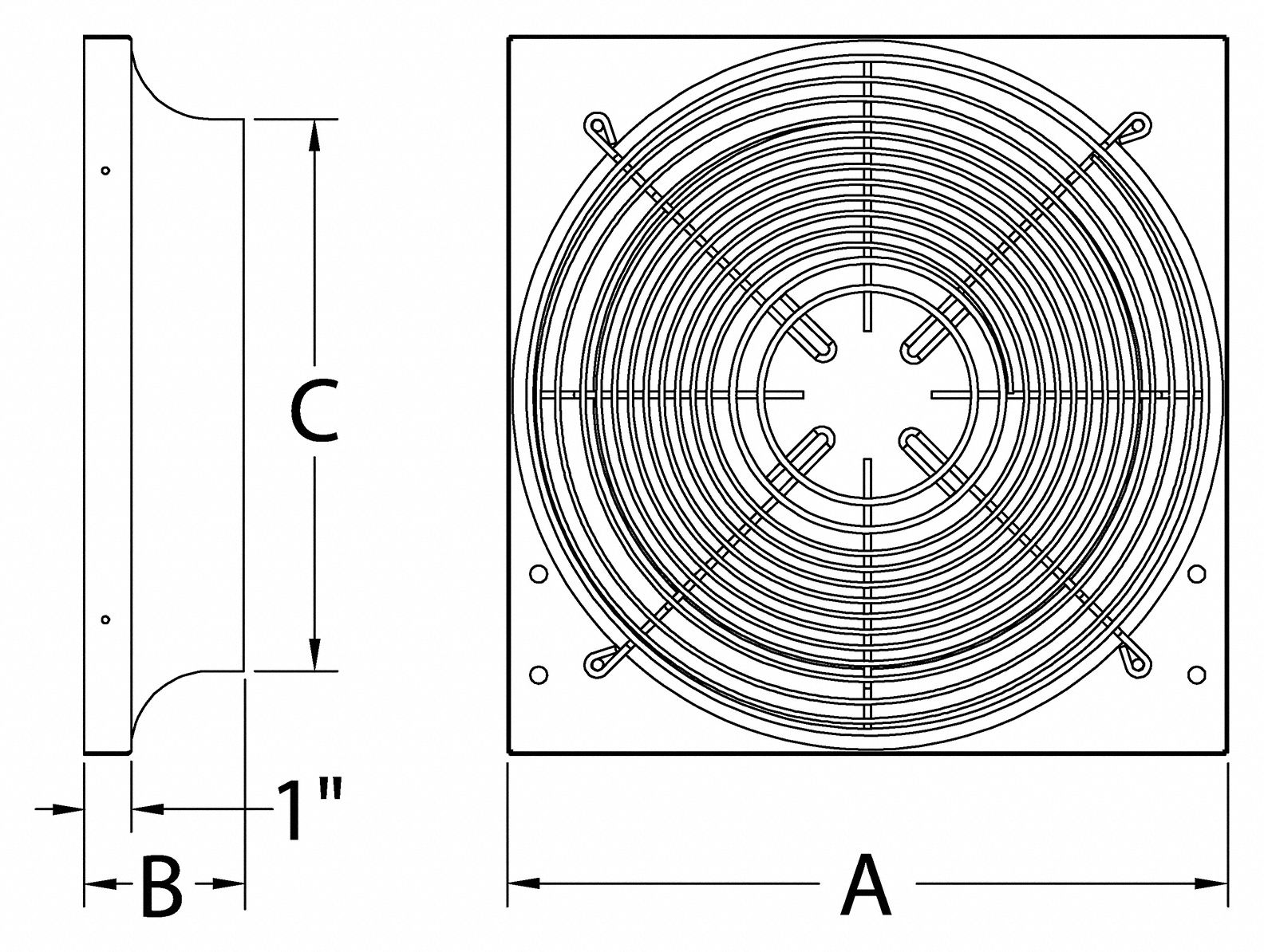 DAYTON 8 in Galvanized Steel Exhaust Fan Venturi Frame, 12 inH x 12 inW