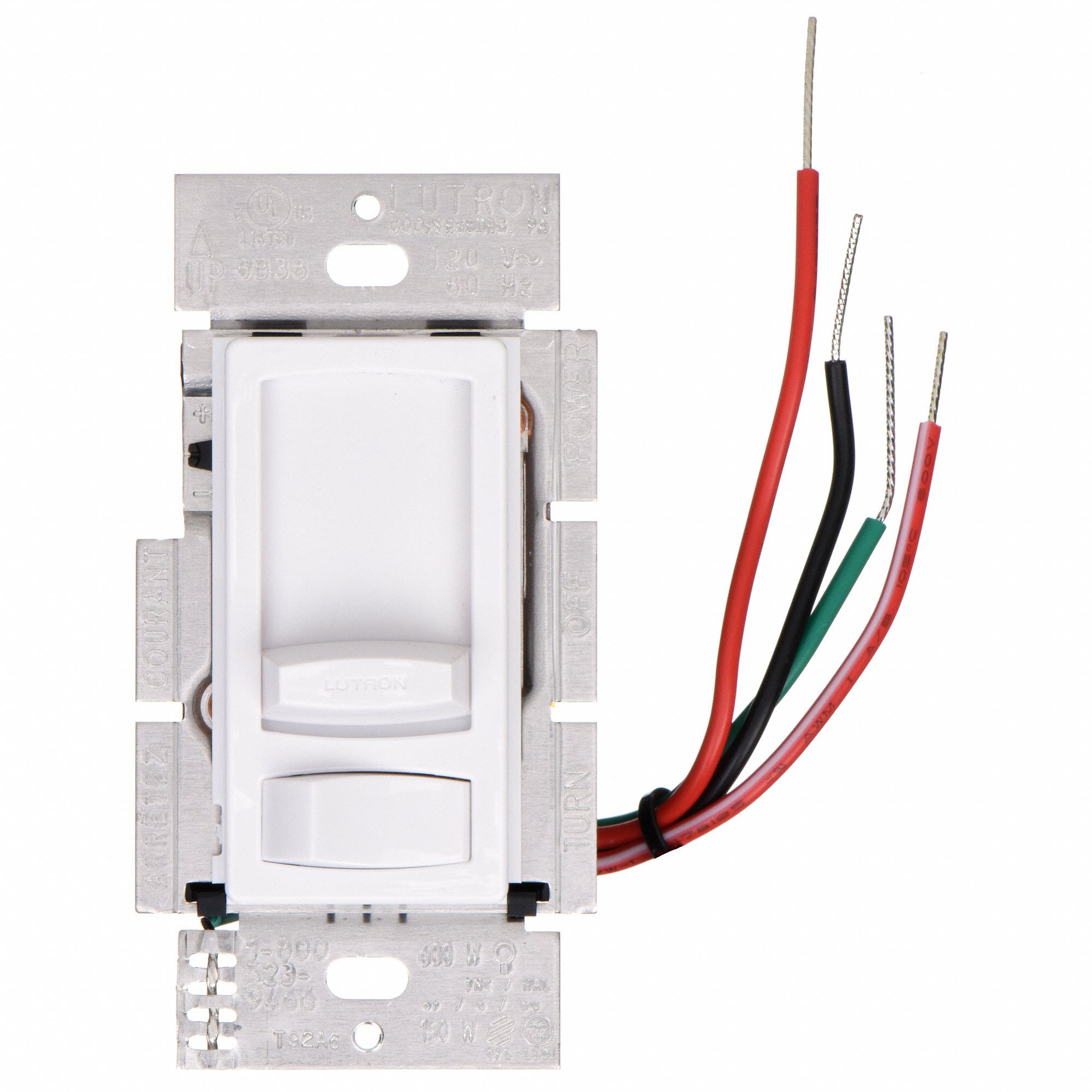 LUTRON Lighting Dimmer CFL/Halogen/Incandescent/LED, Hard Wired, 1