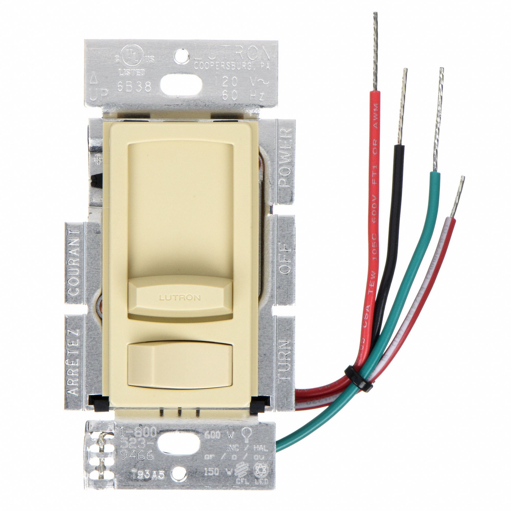 LUTRON Slide with On/Off Rocker Lighting Dimmer, CFL, Halogen