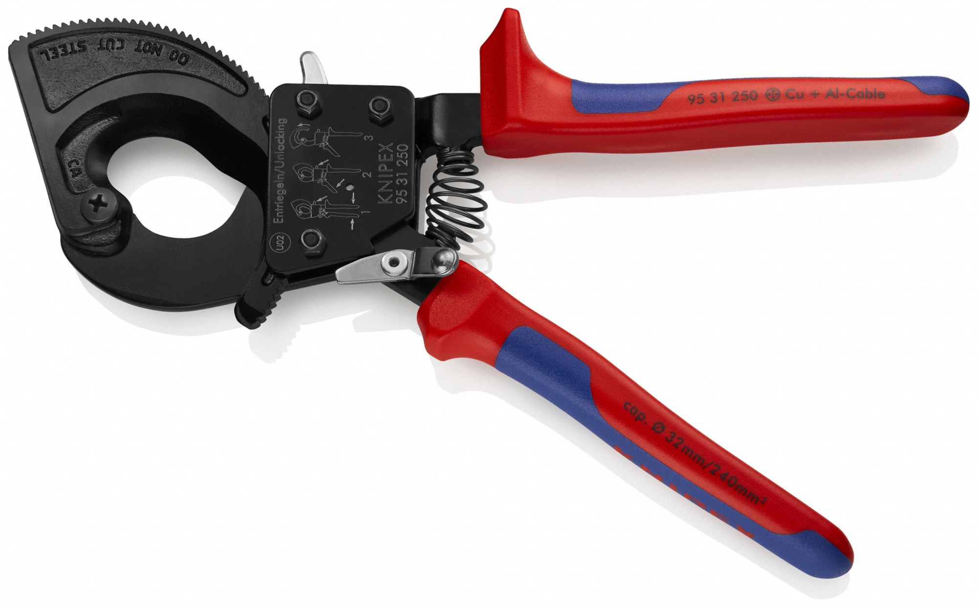 KNIPEX Ratchet Cable Cutter Shear, For 1 1/4 in Max