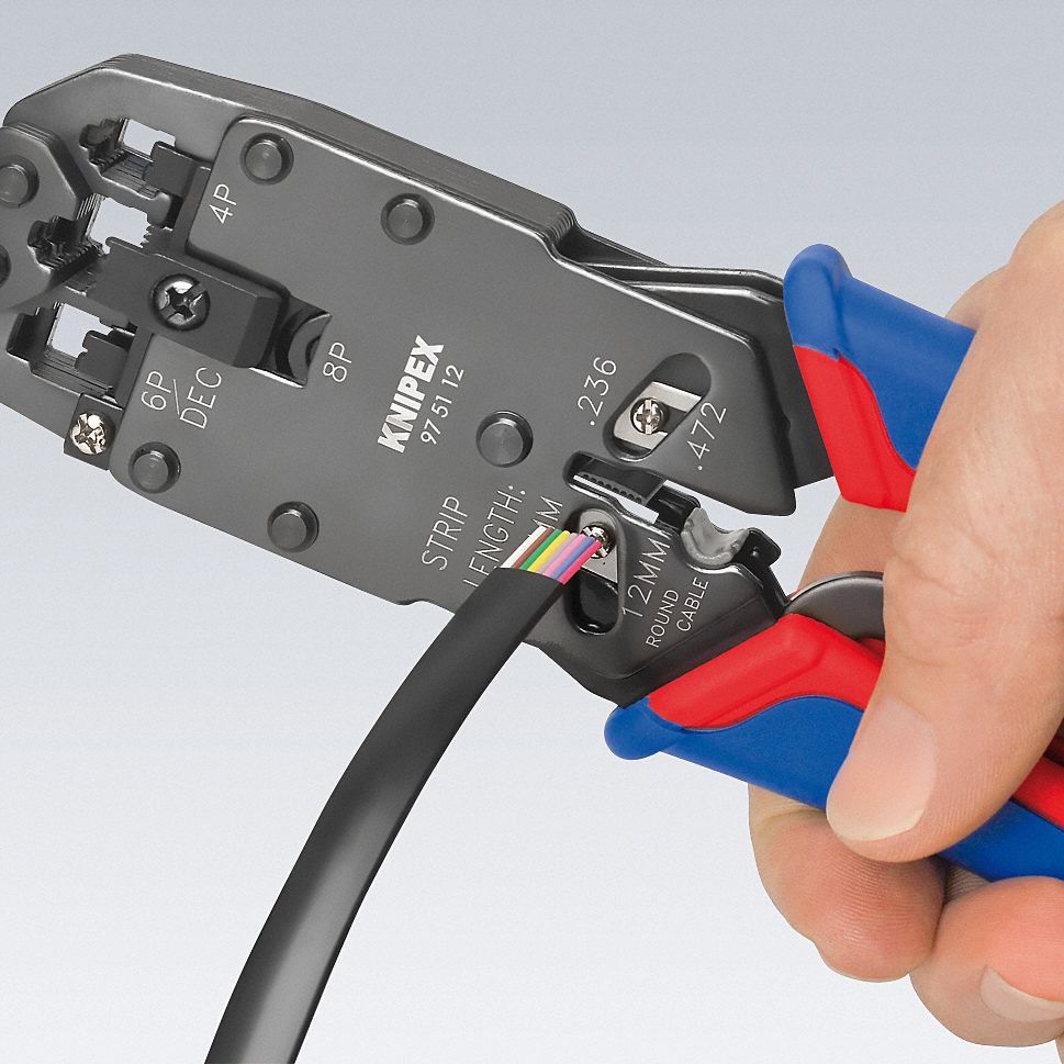 KNIPEX 10 inL Crimper, RJ10 (4Poles) 7.65mm, RJ11/12 (6Poles) 9