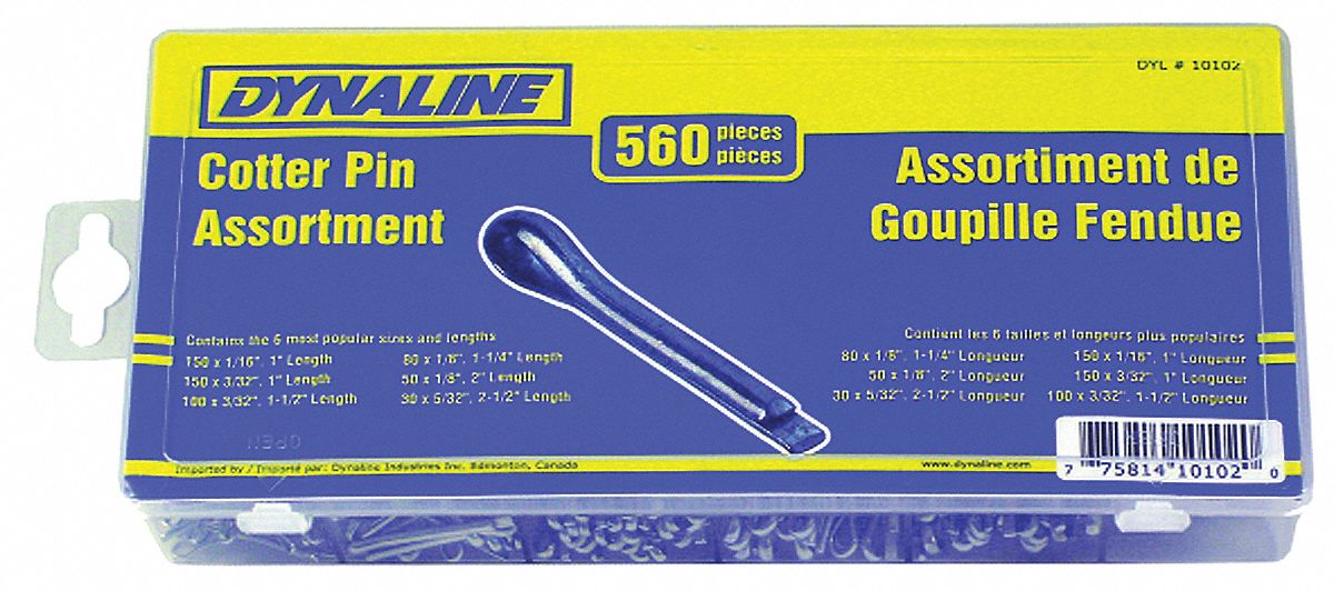 DYNALINE COTTER PINS KIT, 6 ASSORTED SIZES, PKG 500 Pin Assortments