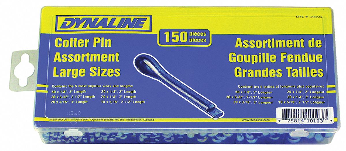 DYNALINE COTTER PINS KIT, 6 ASSORTED SIZES, PKG 150 Demerchandised