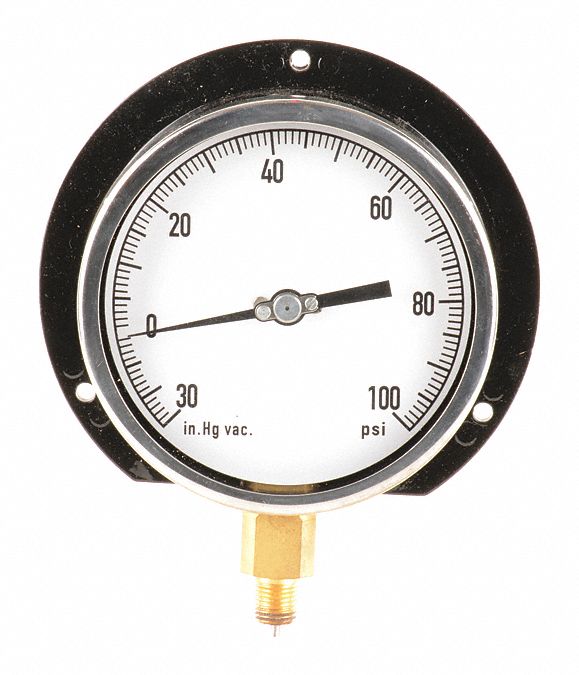 GRAINGER APPROVED Vacuum Gauge, 30 in Hg Vac to 0 Range, 1/4 in MNPT