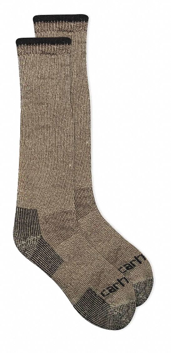 CARHARTT Socks Crew, Men's, 121/2 to 15 Fits Shoe Size, Brown, Wool