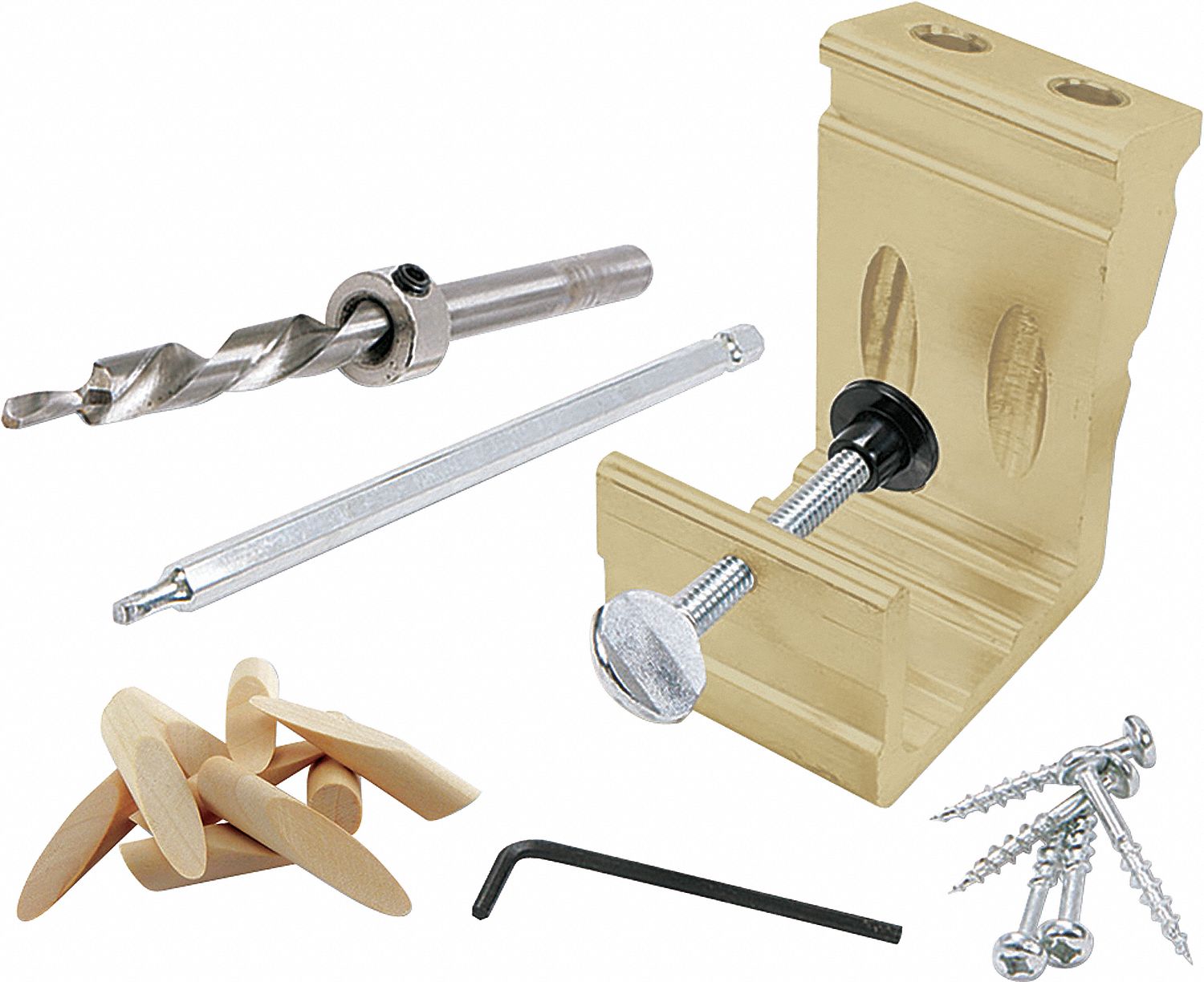 GENERAL POCKET HOLE JIG KIT, JIG, STEP DRILL BITS, STEEL STOP COLLAR, 6